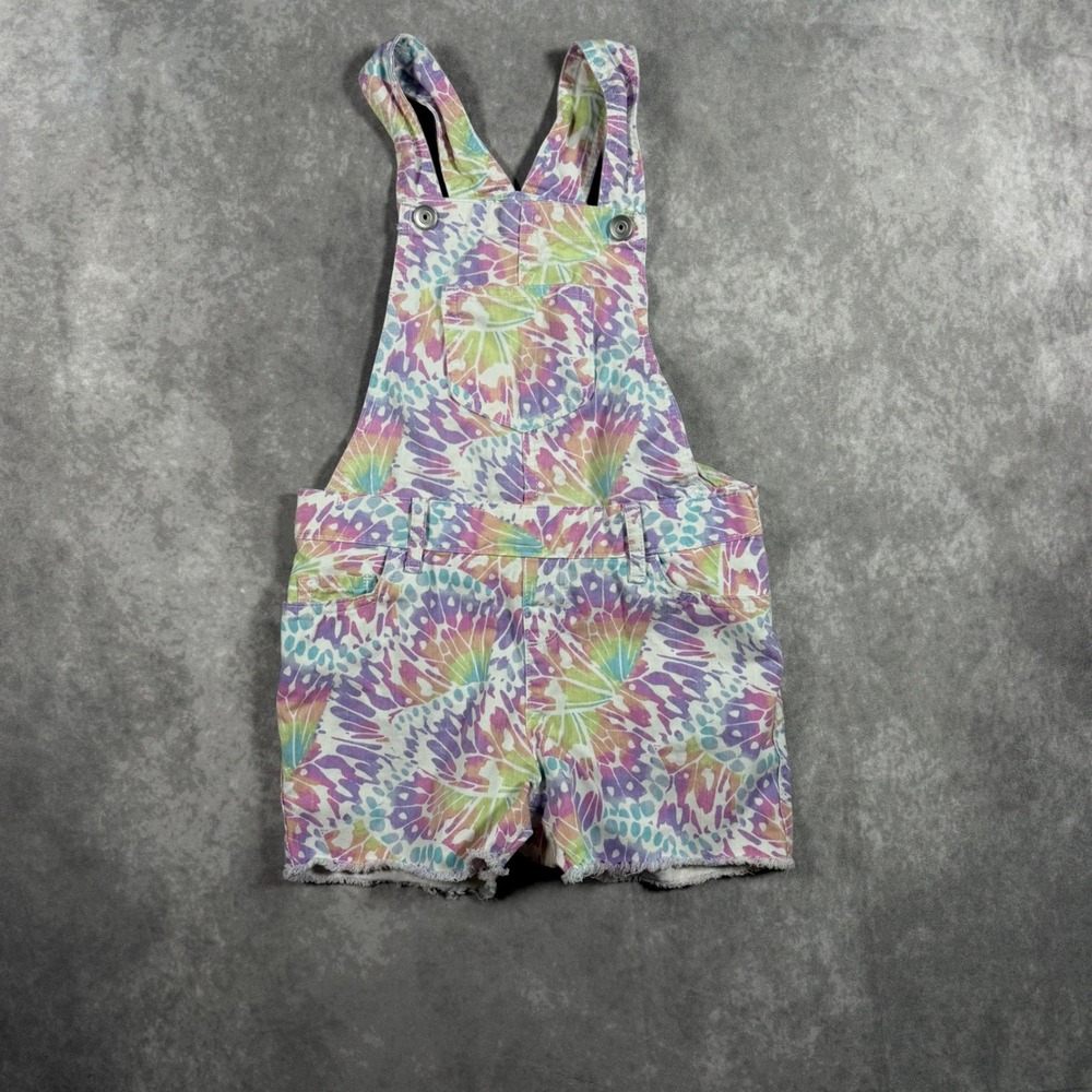 The Childrens Place Girls Size 8 Butterfly Tie Dye Denim Shortalls Overalls